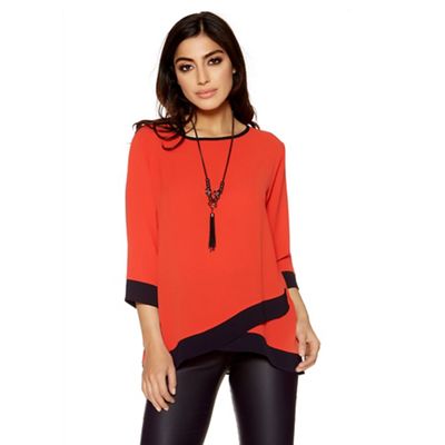 Orange and black contrast 3/4 sleeves necklace top